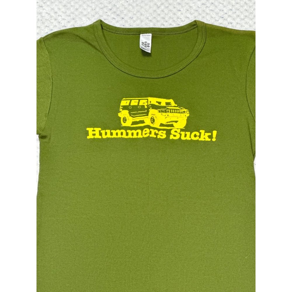 American Apparel Shirt Kids Small Green Hummers Suck Graphic Tee Short Sleeve